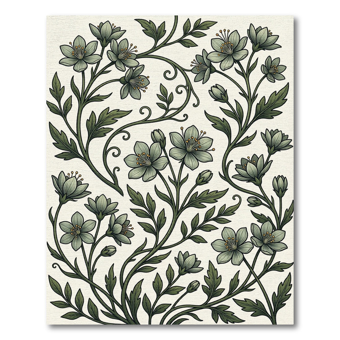 Sage Green Botanical Floral Scroll Rug