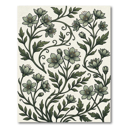 Sage Green Botanical Floral Scroll Rug