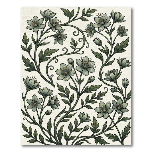 Sage Green Botanical Floral Scroll Rug