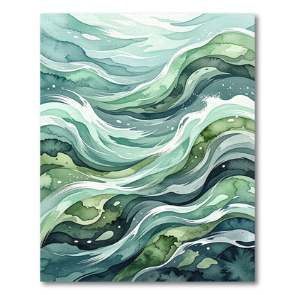 Abstract Flowing Emerald Ocean Wave Rug