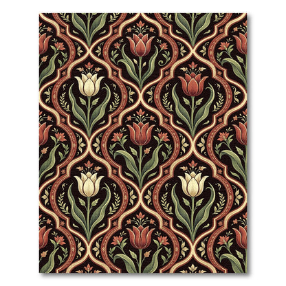 Elegant Crimson and Cream Tulip Damask Rug