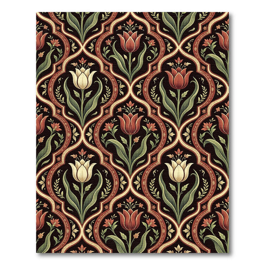 Elegant Crimson and Cream Tulip Damask Rug