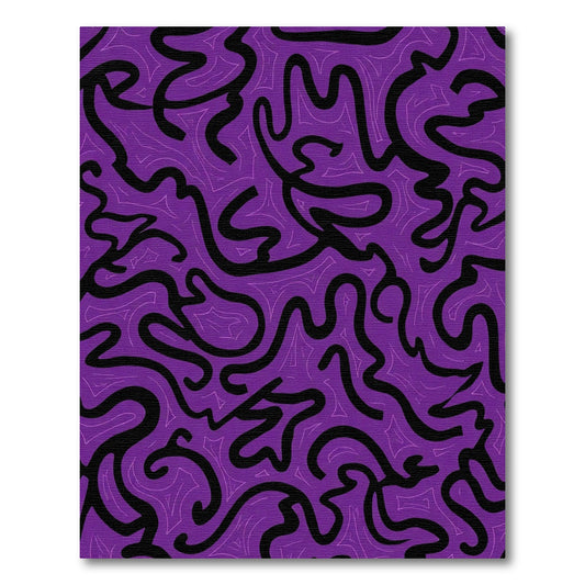Vibrant Purple Black Swirls Abstraciton Rug
