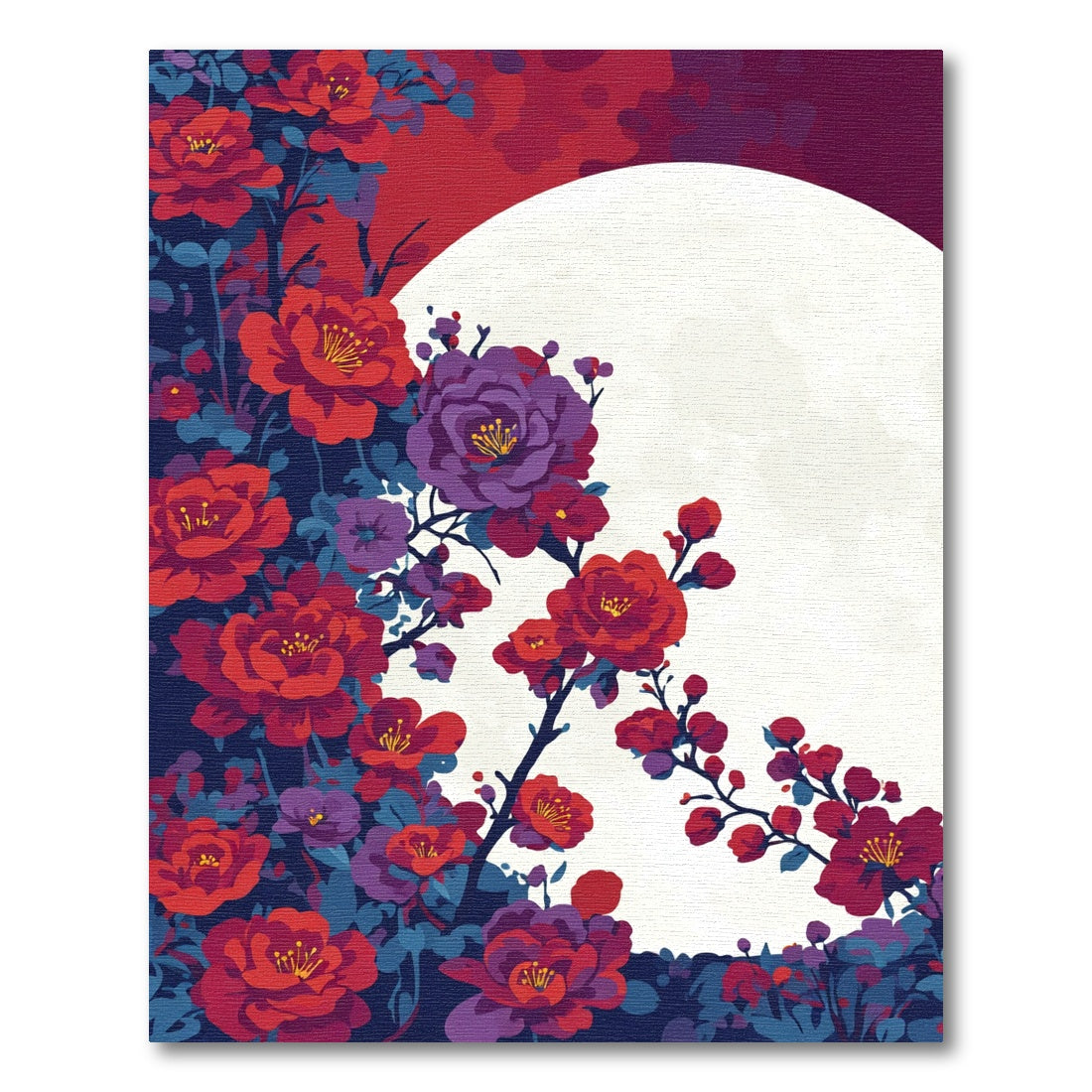 Crimson Floral Moon Blossom Rug