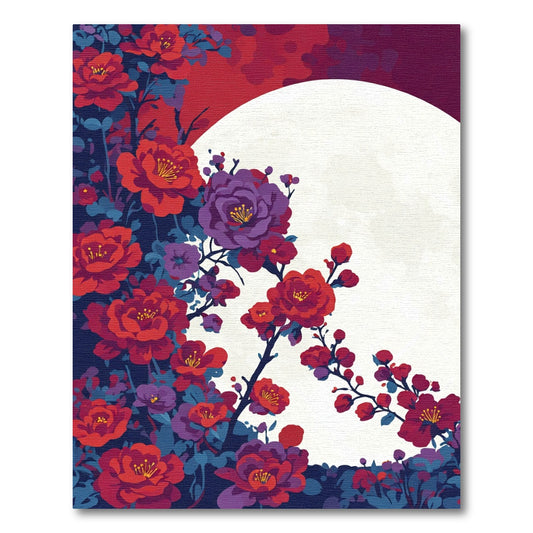 Crimson Floral Moon Blossom Rug