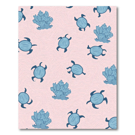 Blue Turtle Coral Pink Waves Rug