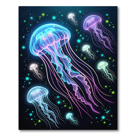 Bioluminescent Neon Jellyfish Deep Sea Flow Rug