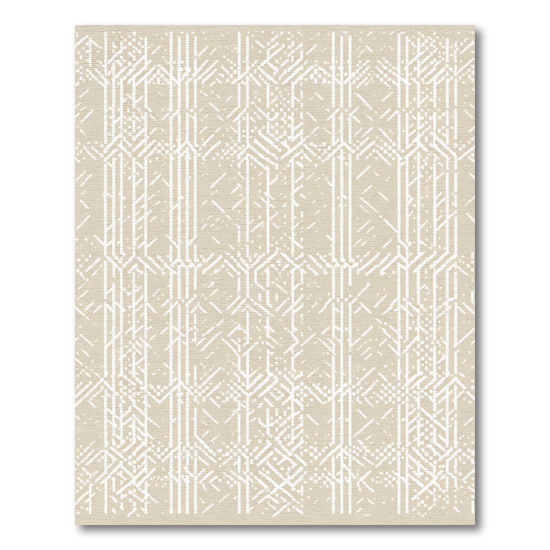 Tan White Geometric Line Art Rug