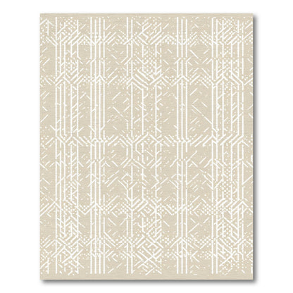 Tan White Geometric Line Art Rug