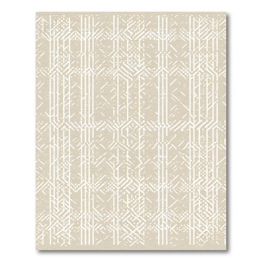 Tan White Geometric Line Art Rug