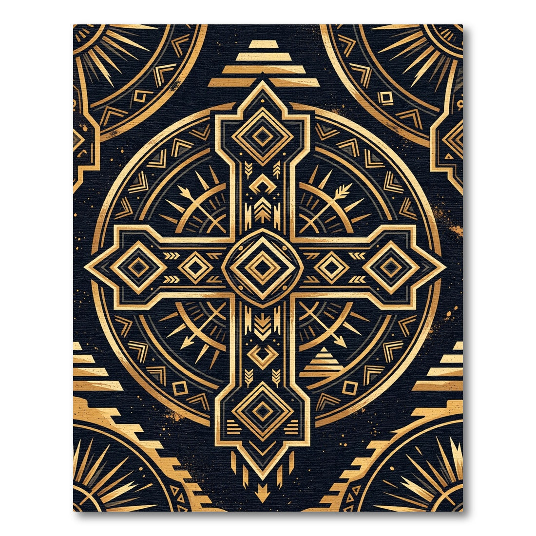 Golden Art Deco Geometric Cross Rug