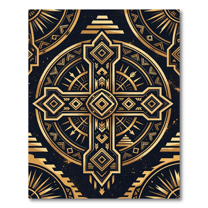 Golden Art Deco Geometric Cross Rug