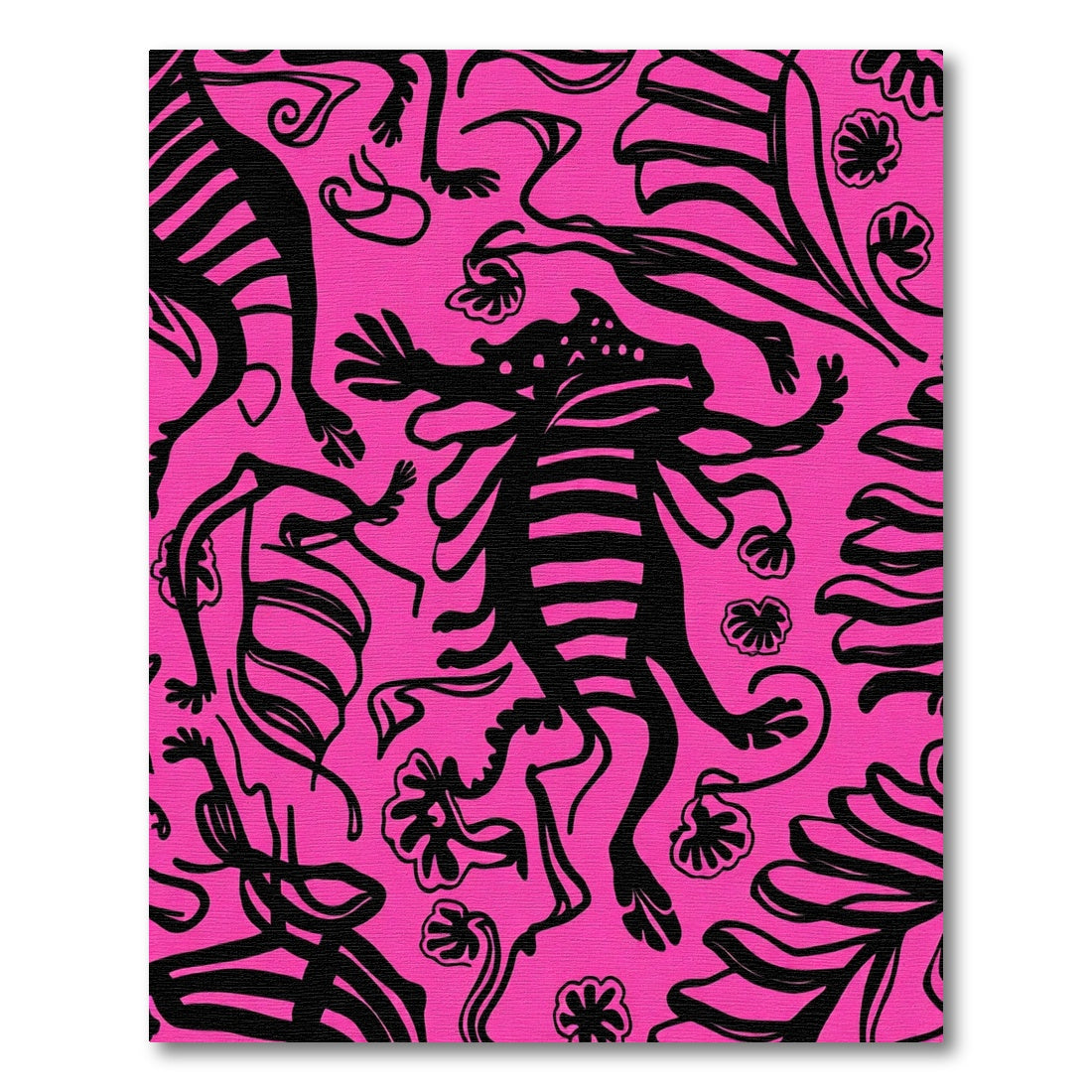 Black Creatures Pink Organic Composition Rug