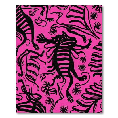 Black Creatures Pink Organic Composition Rug