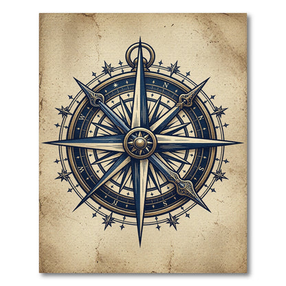 Vintage Navy Gold Nautical Compass Rug