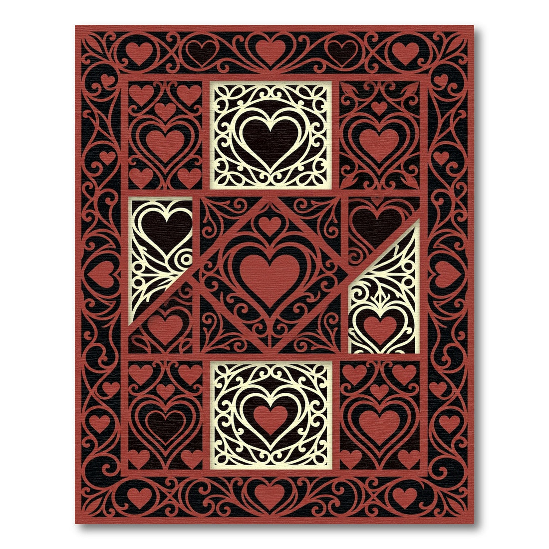 Ornate Crimson Heart Damask Jacquard Rug