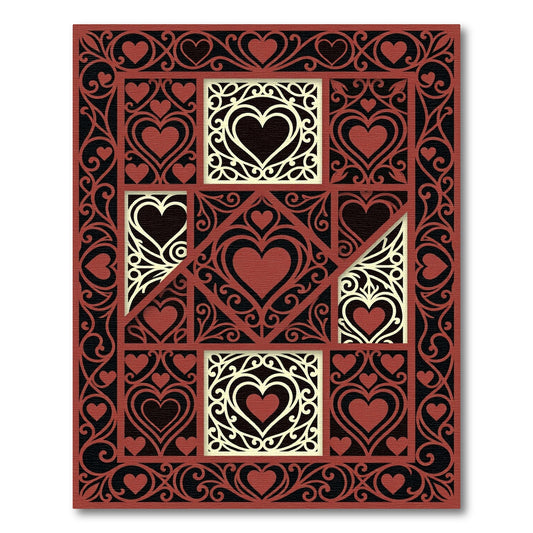 Ornate Crimson Heart Damask Jacquard Rug