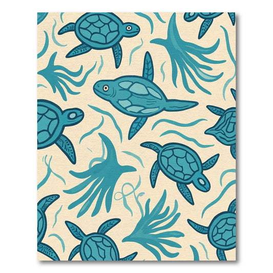 Teal Sea Turtles Ocean Kelp Rug