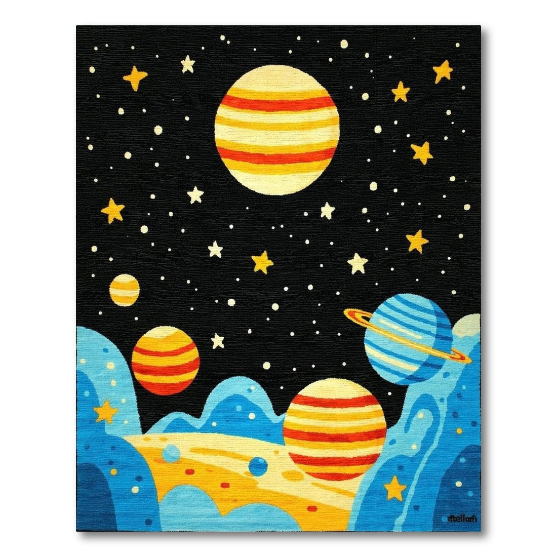 Vibrant Striped Planets Stars Cosmic Rug