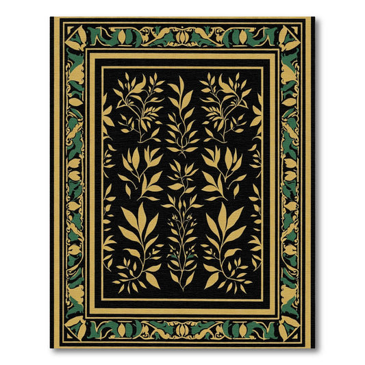 Black Gold Green Leaf Border Rug