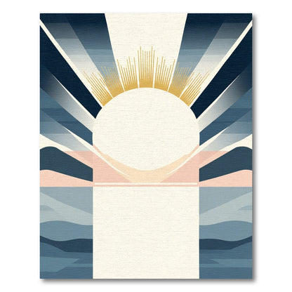 Golden Sunburst Over Blue Horizon Rug