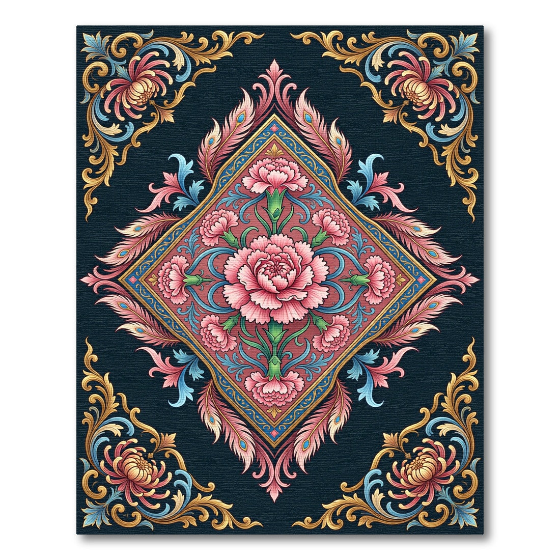 Pink Floral Elaborate Diamond Art Rug