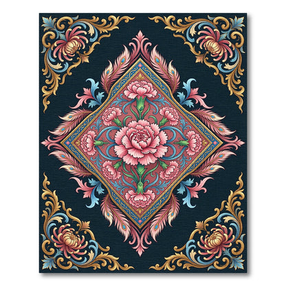 Pink Floral Elaborate Diamond Art Rug