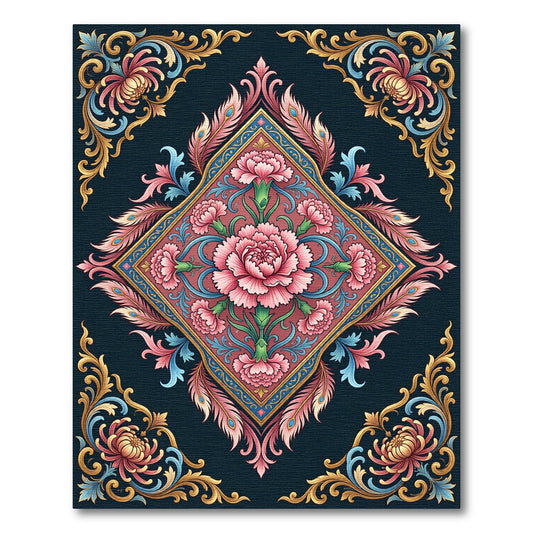 Pink Floral Elaborate Diamond Art Rug