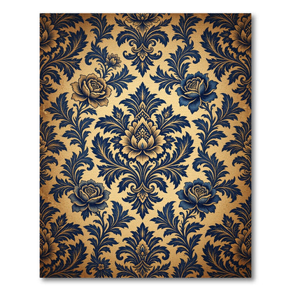 Elegant Navy Blue Rose Damask Rug