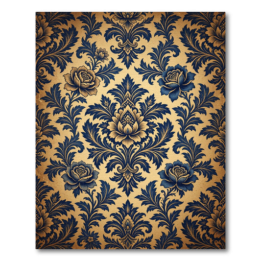 Elegant Navy Blue Rose Damask Rug