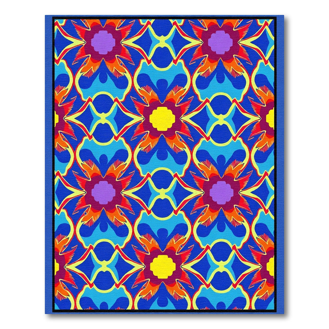 Vibrant Royal Blue Abstract Floral Medallion Rug