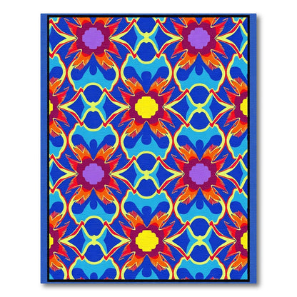 Vibrant Royal Blue Abstract Floral Medallion Rug