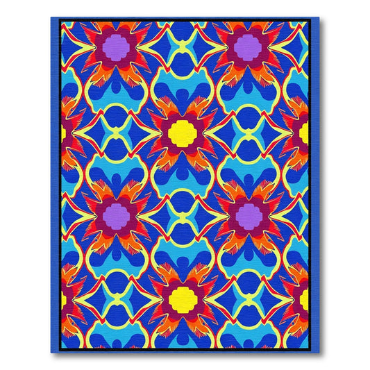 Vibrant Royal Blue Abstract Floral Medallion Rug