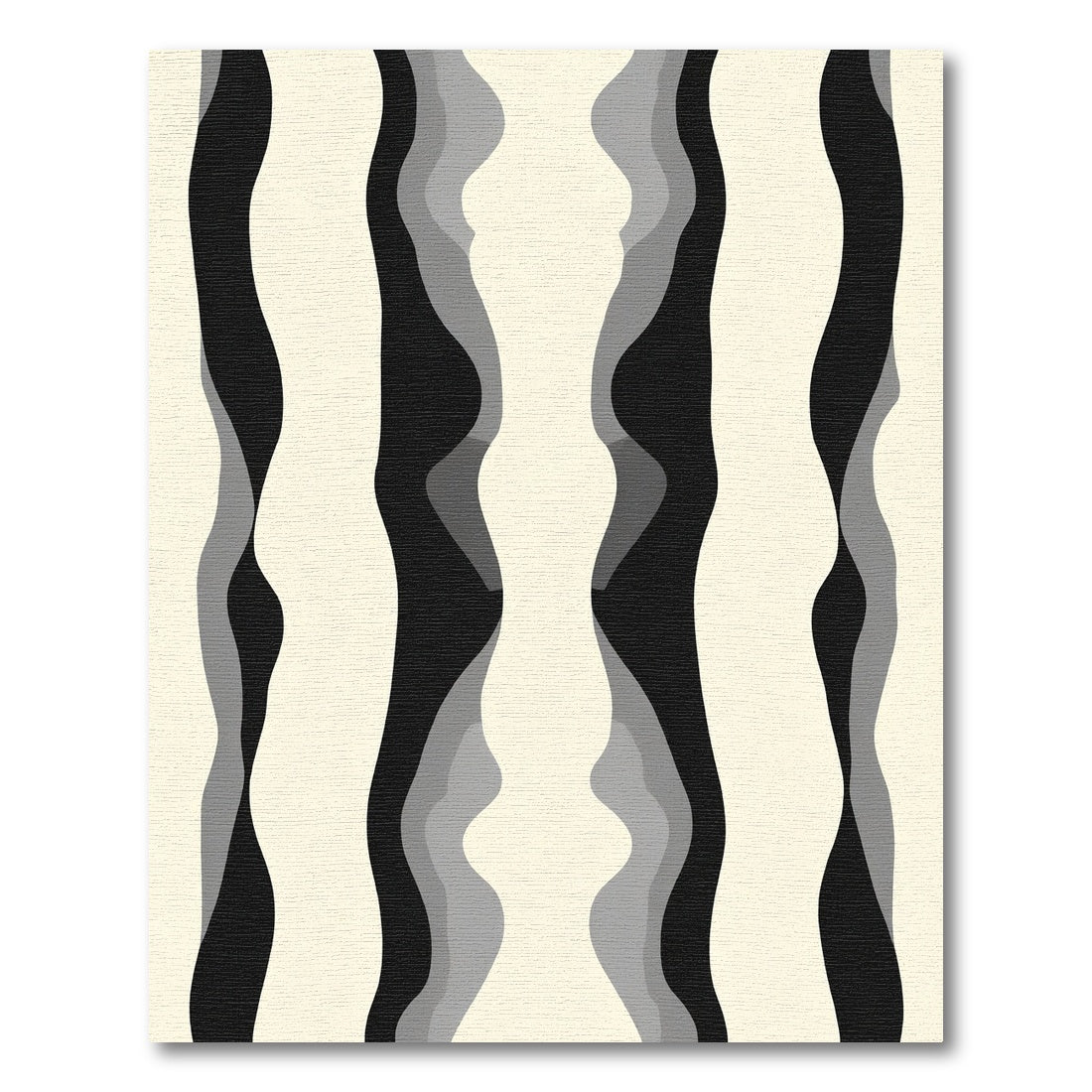 Abstract Cream Black Gray Wavy Stripes Rug