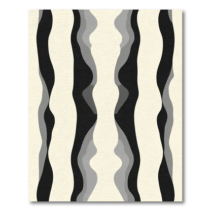 Abstract Cream Black Gray Wavy Stripes Rug