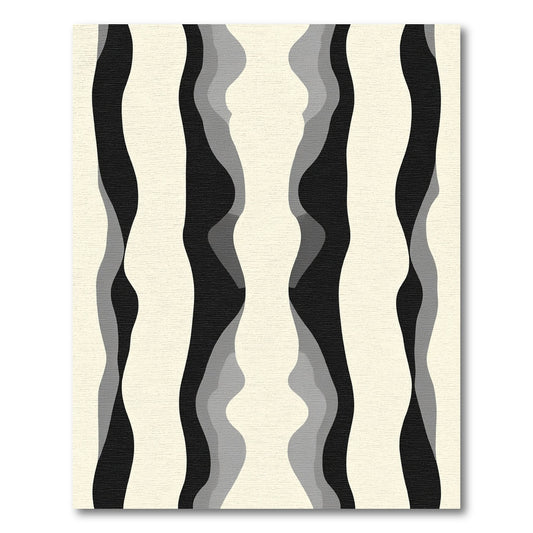 Abstract Cream Black Gray Wavy Stripes Rug