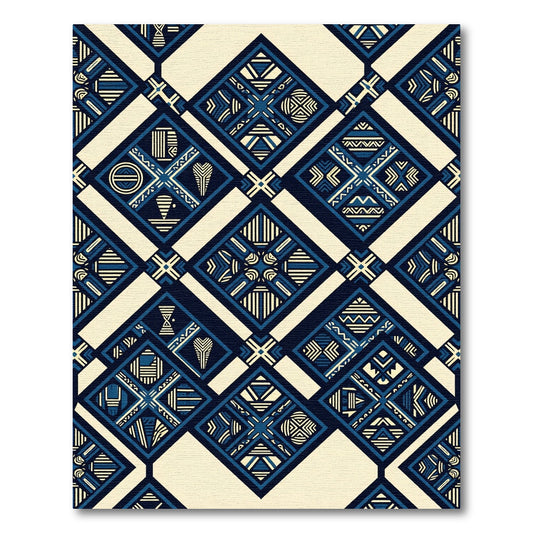 Geometric Navy and Cream Diamond Array Rug