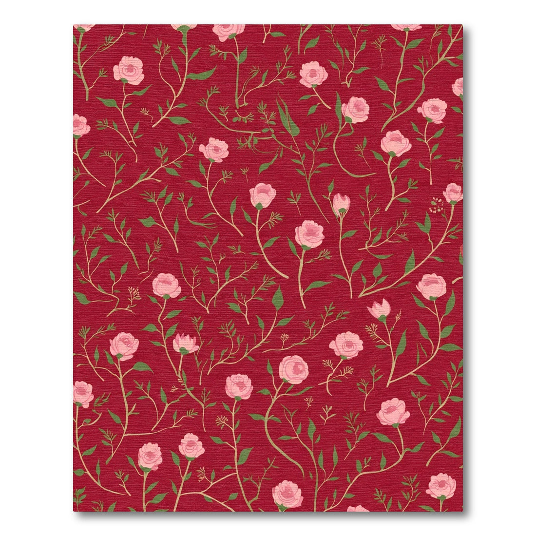 Charming Pink Roses Garden Whimsical Red Rug
