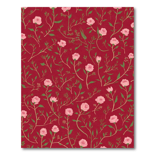 Charming Pink Roses Garden Whimsical Red Rug