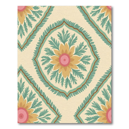 Cream Floral Sunburst Diamond Rug