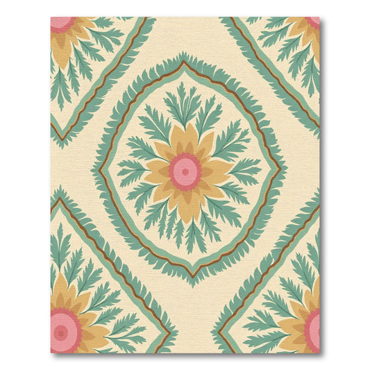 Cream Floral Sunburst Diamond Rug
