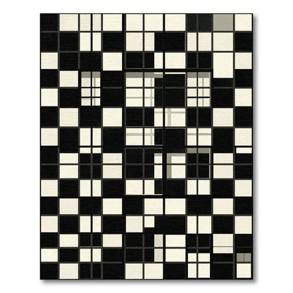 Monochrome Abstract Geometric Grid Square Rug
