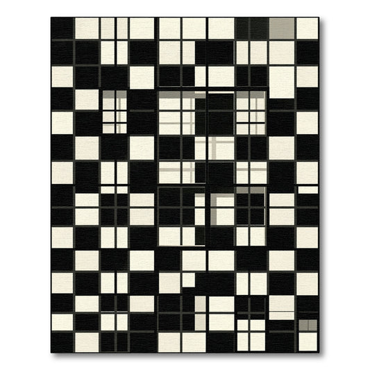 Monochrome Abstract Geometric Grid Square Rug
