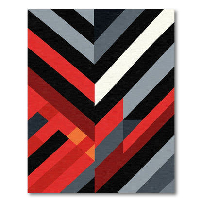 Bold Red Black Geometric Chevron Rug