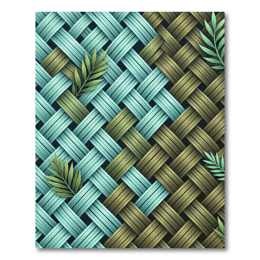 Woven Teal Olive Leaf Pattern Rug