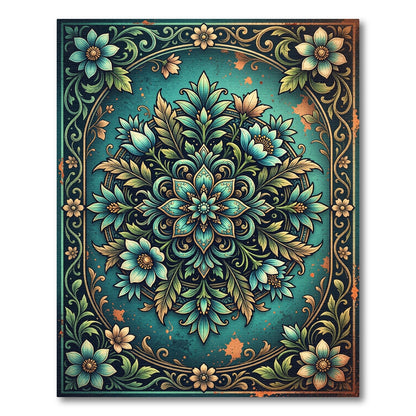Teal Floral Mandala Botanical Accent Rug