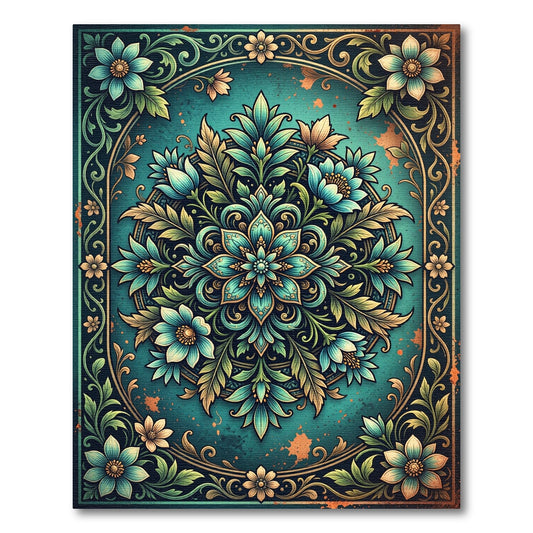 Teal Floral Mandala Botanical Accent Rug