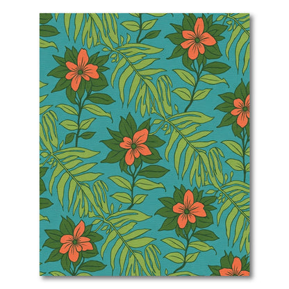Vibrant Orange Floral Tropical Leaves Rug