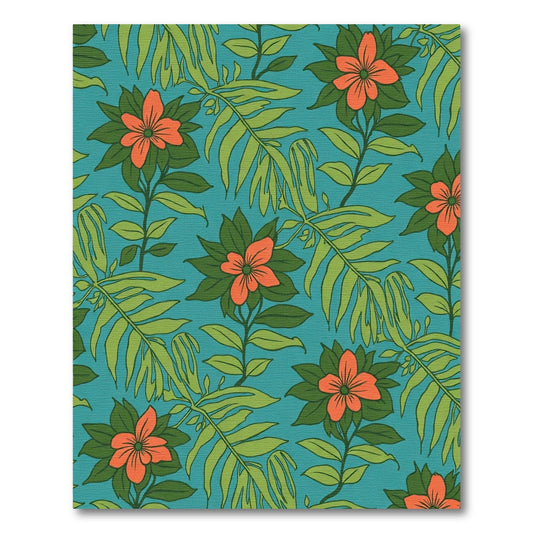 Vibrant Orange Floral Tropical Leaves Rug