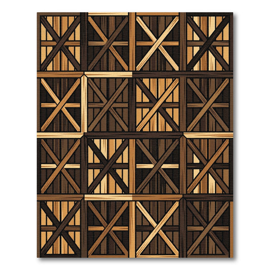 Rustic Dark Brown Wood Lattice Rug